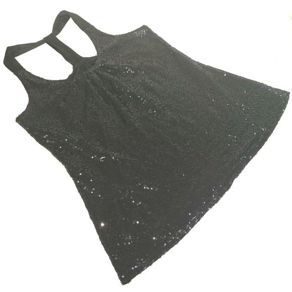 Express Sequin Covered Black Racer-Back Tank Top S - Picture 4 of 7